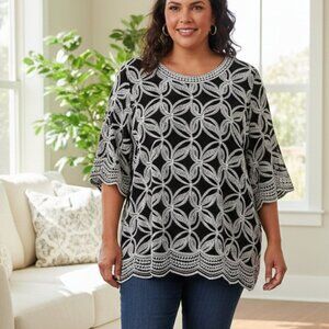 Solitaire Black & White Embellished Top - A True Showstopper! Size 1X